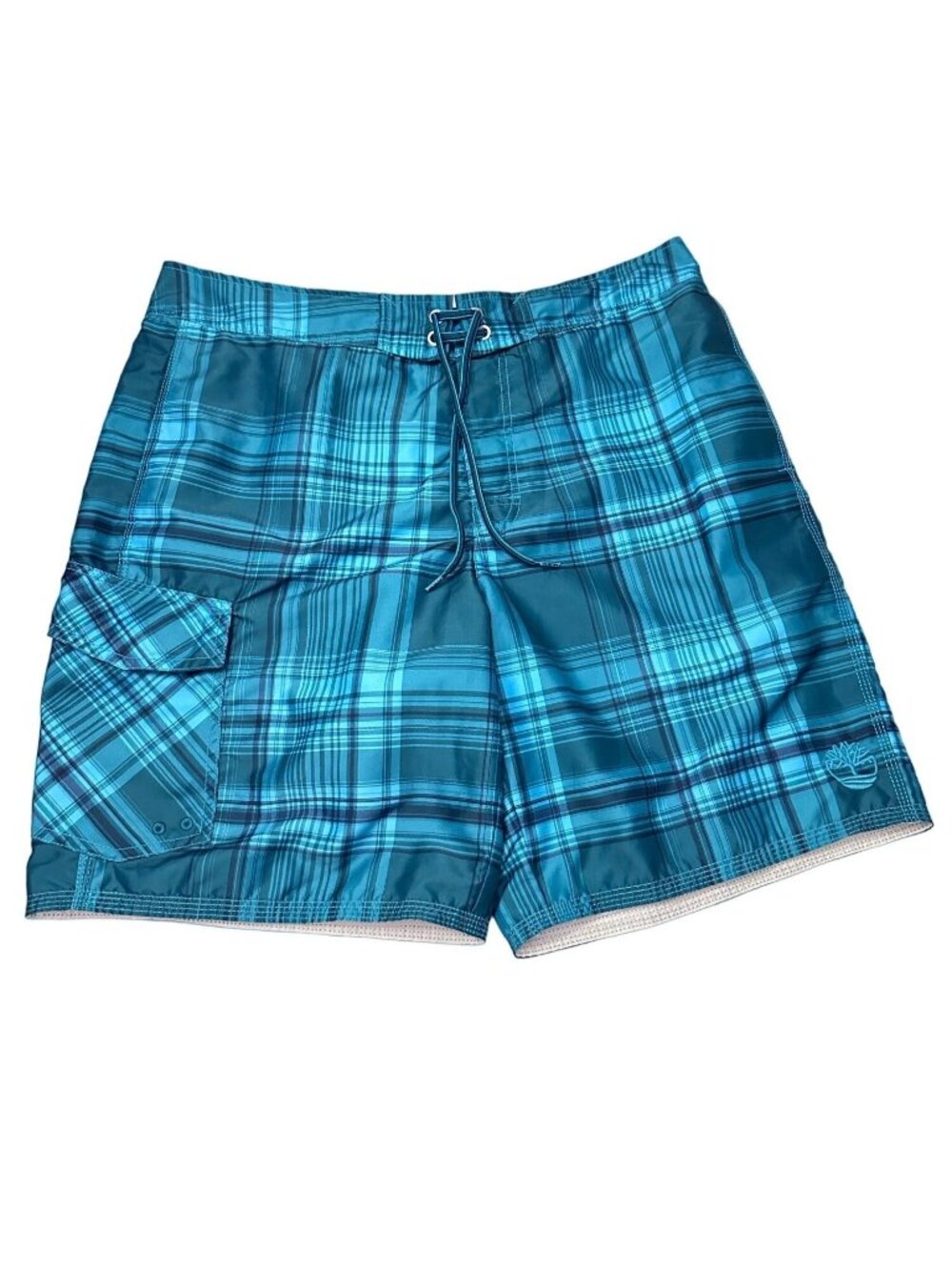 Timberland Swim Shorts Mens 36 Blue Teal Plaid Chino Cargo Trunks Men Swimsuit